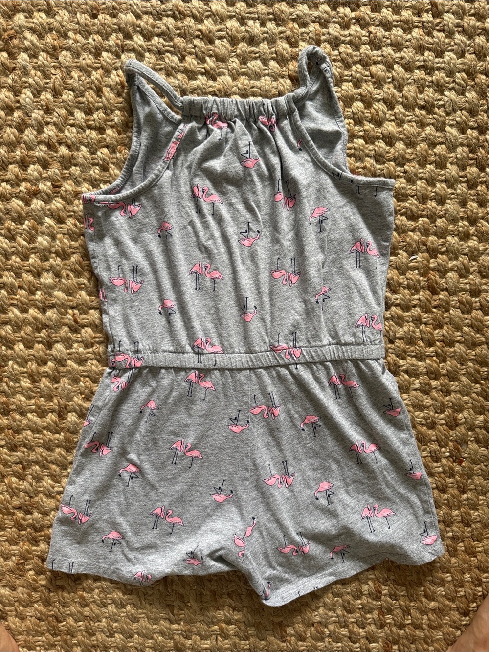 Old Navy Gray Romper with Pink Flamingo Print